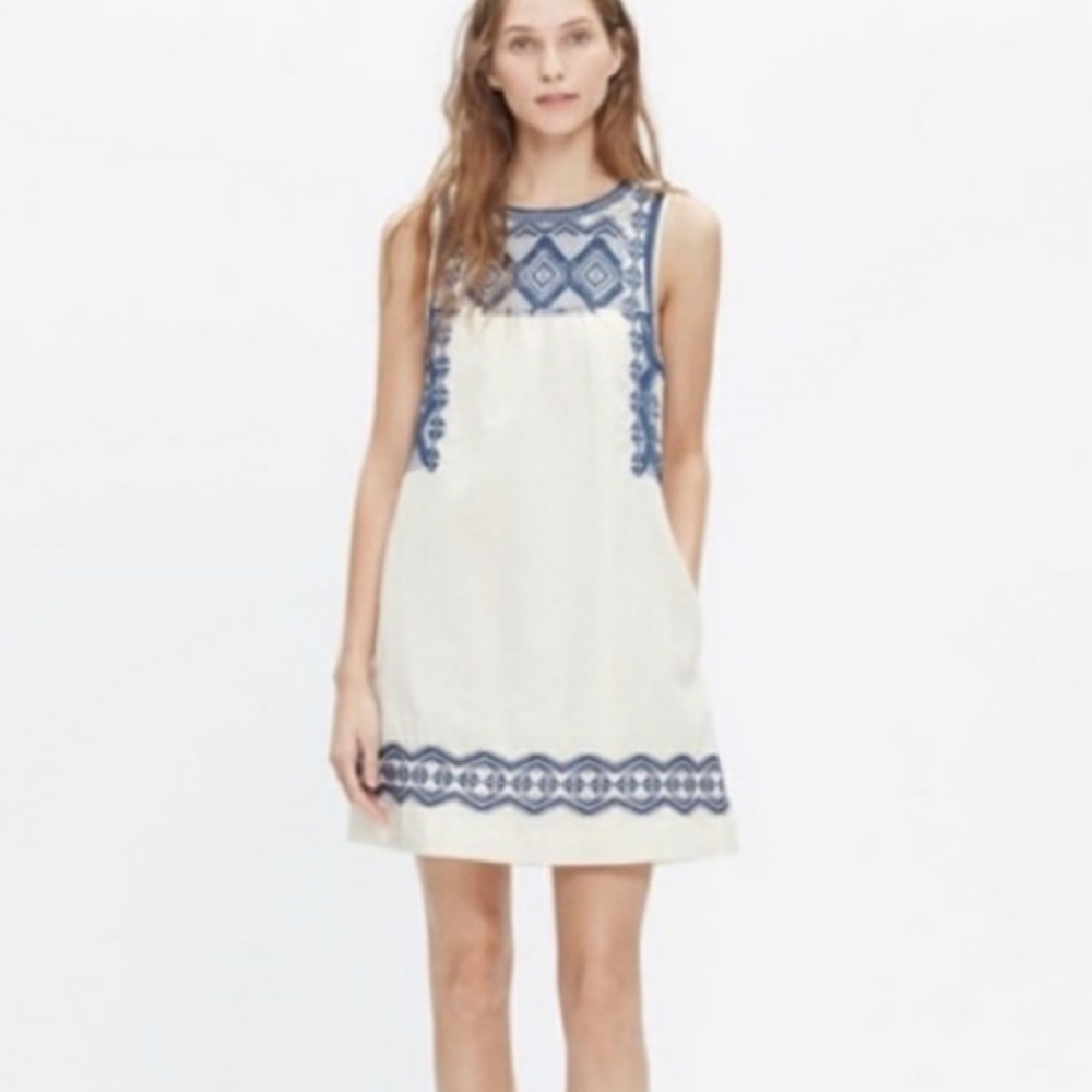 Madewell Blue & White Embroidered Stitchtake Dress